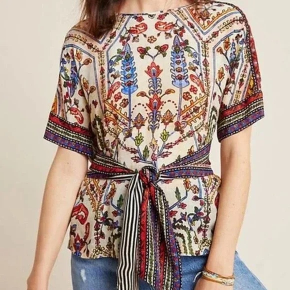 Vineet Bahl Meknes Embroidered Floral Top Small For Anthropologie Boho EUC *B*